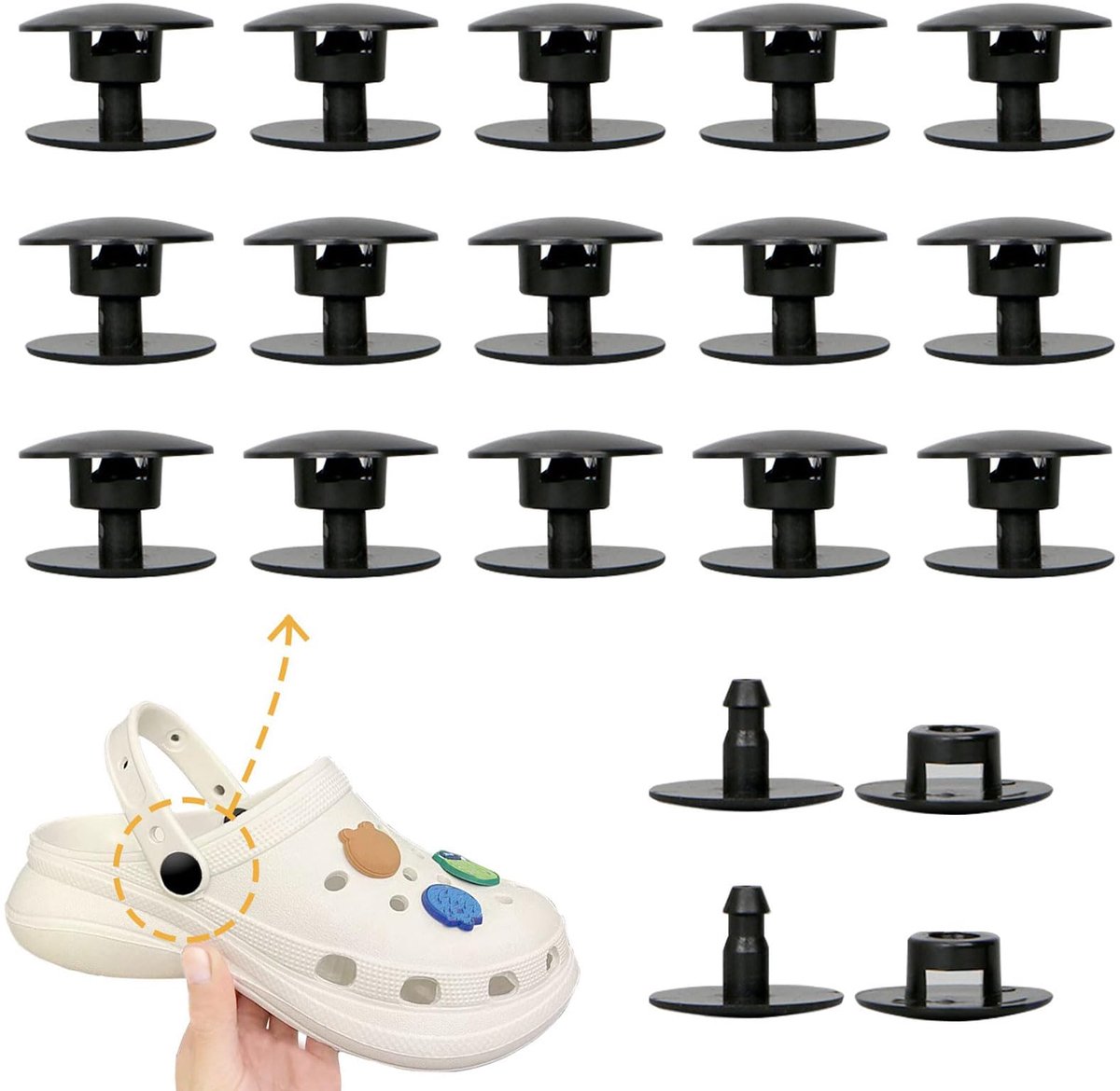 20 paar croc knoopjes, kunststof drukknopen, knopen voor crocs, vervangende Crocs knoopjes en knopen voor schoenen, sluitingen schoenen, pop knoopjes reparatie en decoratie (15,5 mm, 15 mm)