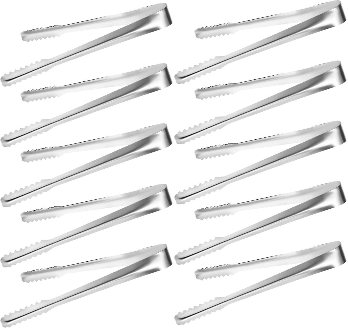 10 stuks kleine suikertang, 15 cm keukentang, suikertang, serveertang, roestvrij staal ijstang set, candybar tangen voor bruiloft, bar, party (zilver)