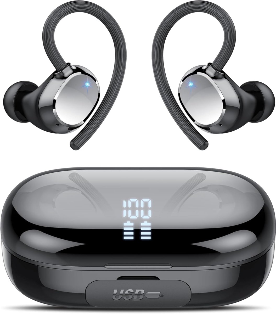 SnelShoppen - Bluetooth hoofdtelefoon sport in-ear draadloos met Bluetooth 5.3, HD-microfoon, 128 uur speeltijd, IP7 waterdicht, comfort fit en dual L