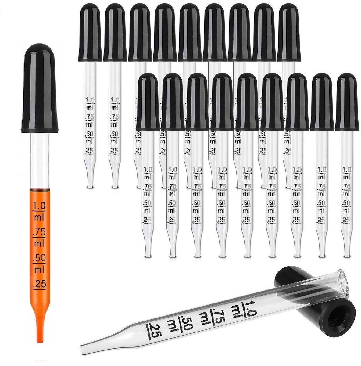 Glazen pipet druppelaar 1ml afgestudeerd | voor vloeibare geneeskunde etherische olie laboratorium, 20 pak