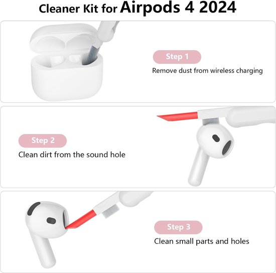 hoes compatibel met Airpods 4 2024, zichtbare led aan de voorkant, schokbestendige zachte siliconen beschermhoes voor AirPods 4e generatie, met reinigingsset, roze — afbeelding 2
