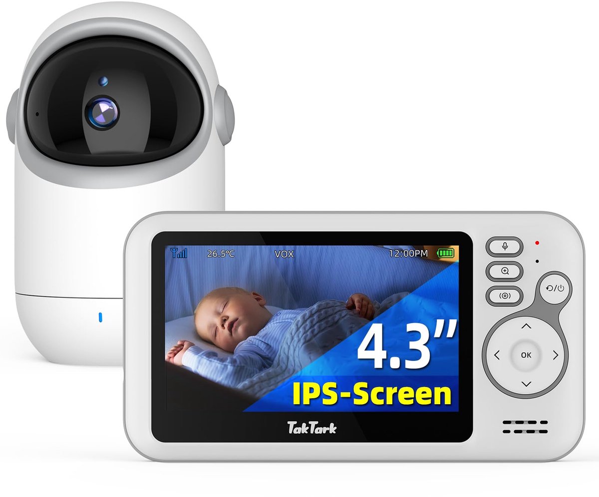 SnelShoppen - Babyfooncamera 4,3 inch met Nachtzicht, 300 Graden Pan-Tilt Zoom, Temperatuurbewaking, VOX en Tweerichtingscommunicatie voor Baby's