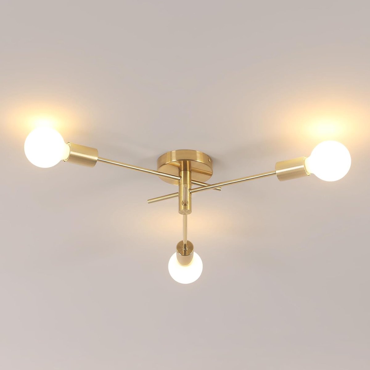 E27 Vintage Sputnik Kroonluchter, 3 lampen, industriële plafondlamp met 180 rotatie, goudkleurig, metalen plafondlampen voor woonkamer, keuken, eetkamer, slaapkamer