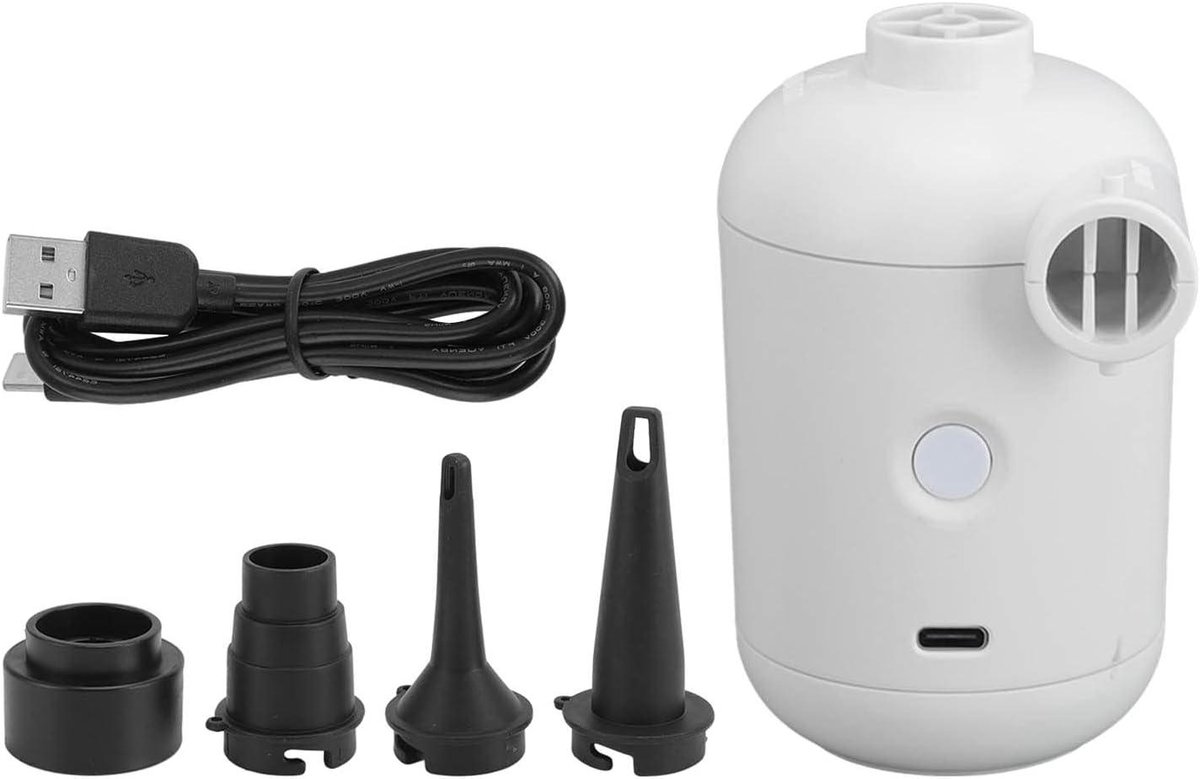 USB Kleine Pomp - Oplaadbare Luchtpomp - Snel Opblazen - 4 Functionele Sproeiers - Compact Ontwerp - Wit
