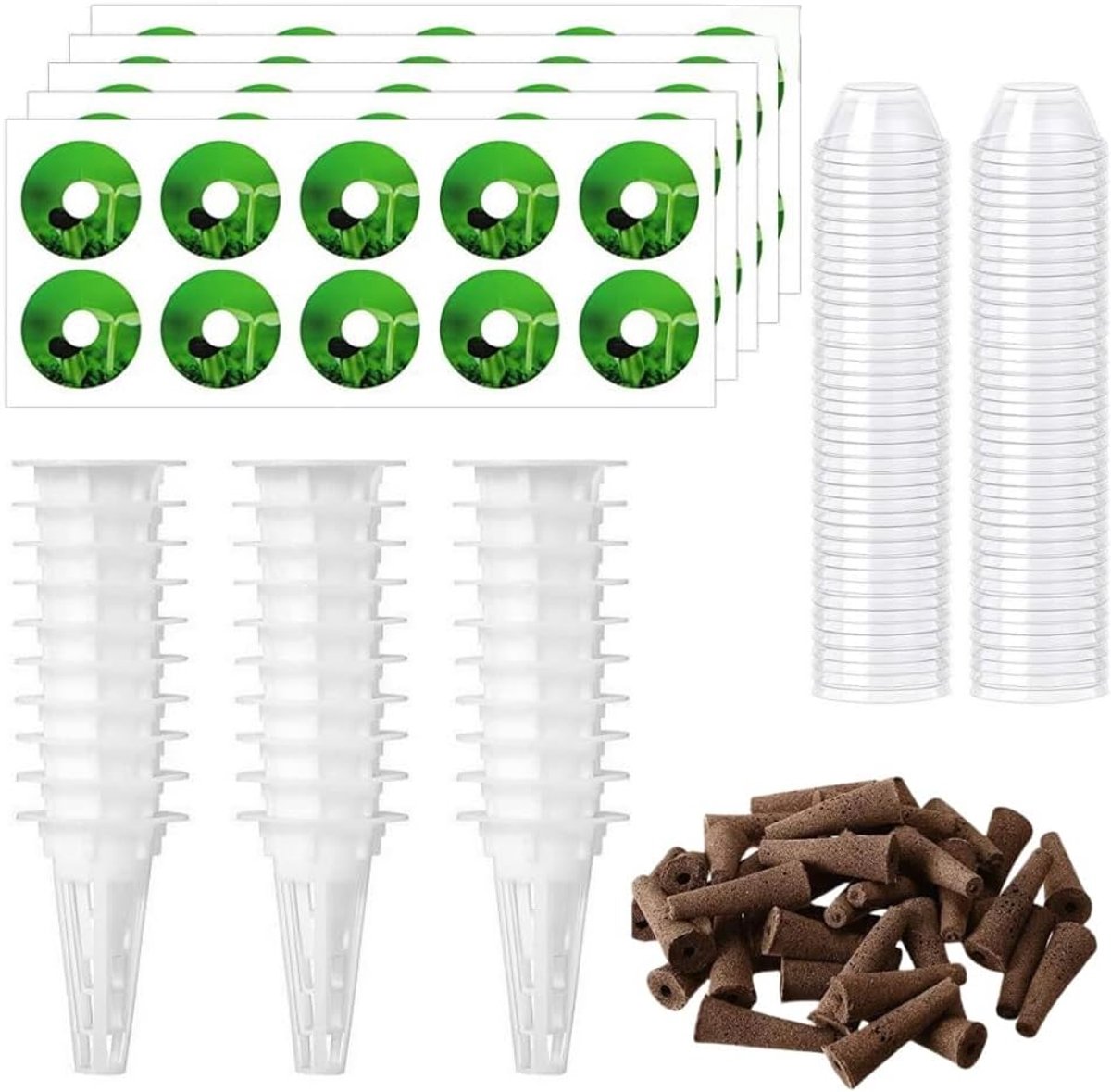 30 stuks wortels met 30 hydrocultuurkweeksets, reservesponzen, hydrocultuur-accessoires voor de tuin voor planten, kit voor het kweken van alle dingen voor hydrocultuur