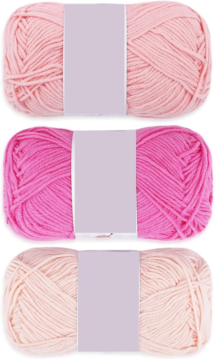 haakgaren katoen gehaakte breigaren 60% katoen, 40% acryl - 3 x 50 g zacht garen voor amigurumi, sjaals, kleding en accessoires (roze)