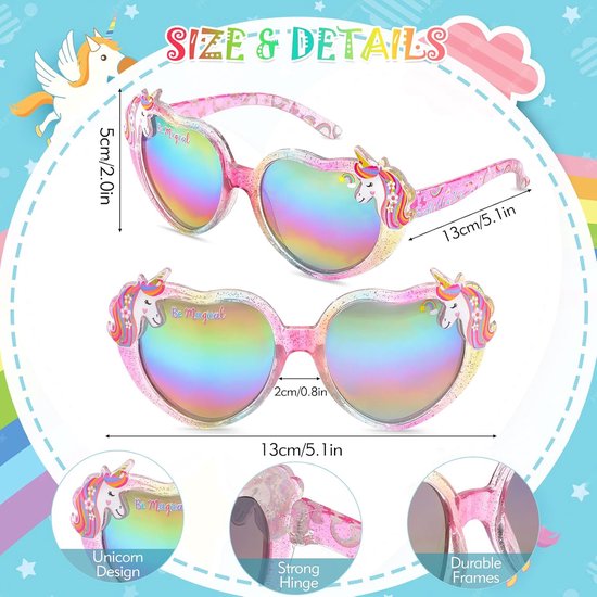 Girls' Unicorn Heart Shape UV Protection Ultraviolet Sunglasses with Case Soft Glasses for Girls Funny Party Glasses van Merkloos — afbeelding 3
