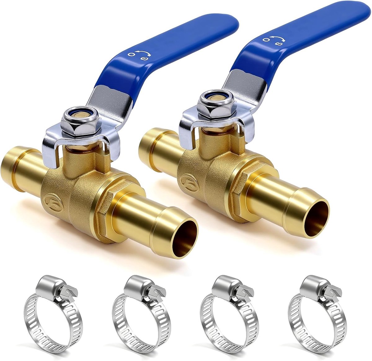 2 stuks 16 mm 2-weg afsluitkogelkraan met 4 klemmen 16 mm slang weerhaak | Schakelaar messing kogelkraan 1/2 inch messing afsluitventiel 2-weg weerhaak slangtuit afsluitkraan, voor water, olie, gas