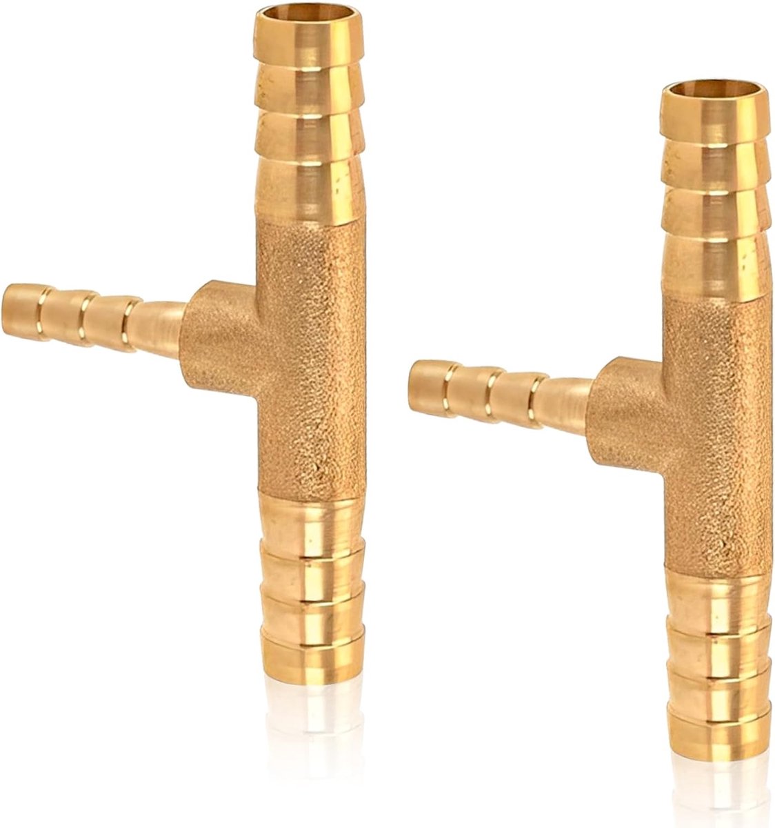 2 stuks messing slangverbinders van 10 mm, 10 x 6 x 10 mm T-stuk, 3-weg T-vormige weerhaakstekker, messing slangreductor, T-stuk weerhaken voor lucht, gas, water en tuinslang