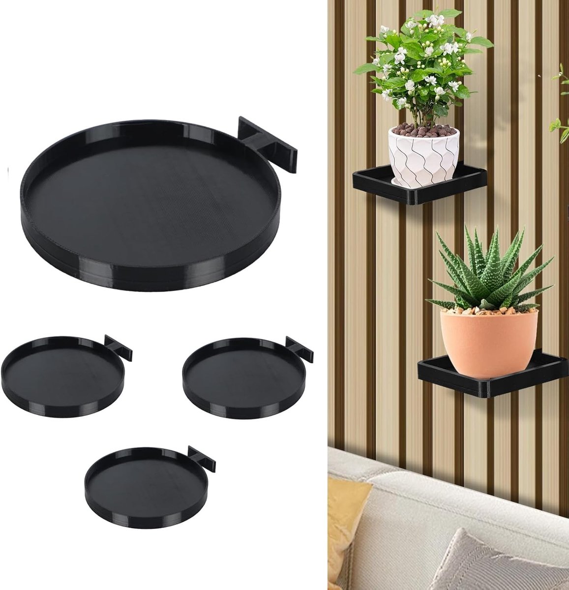 Plantenhouder voor akoestische panelen - 2 stuks zwart rond