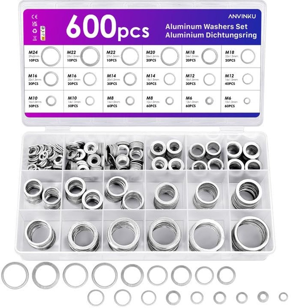 Aluminium Sealing Ring Set - 600 Stuks M6-M24