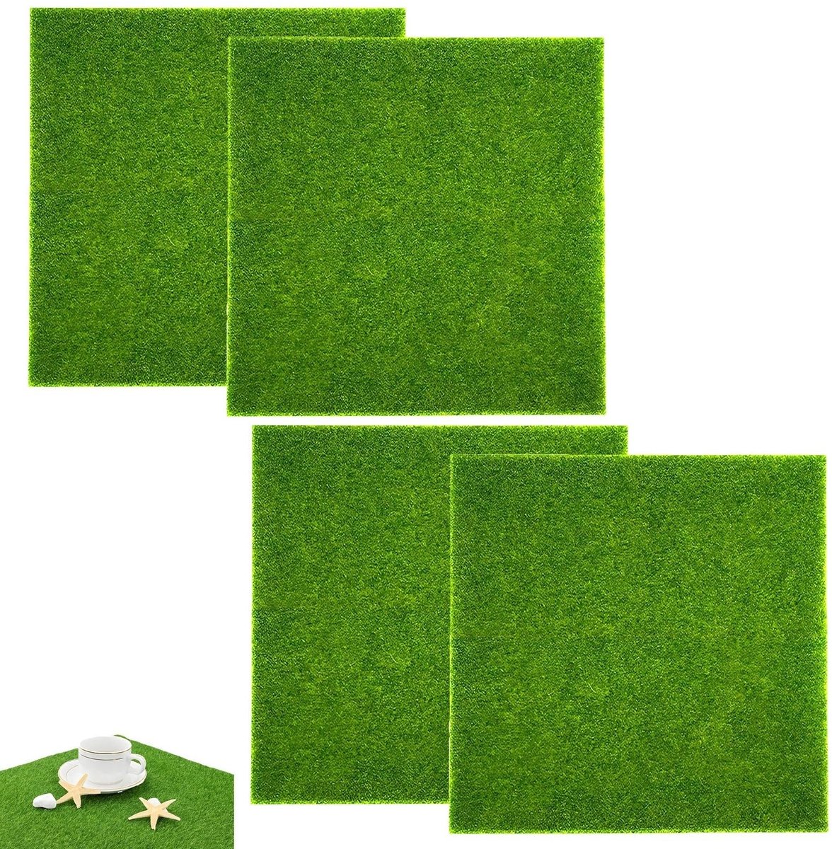 Kunstgras Set van 4 - 15 x 15 cm - Groen