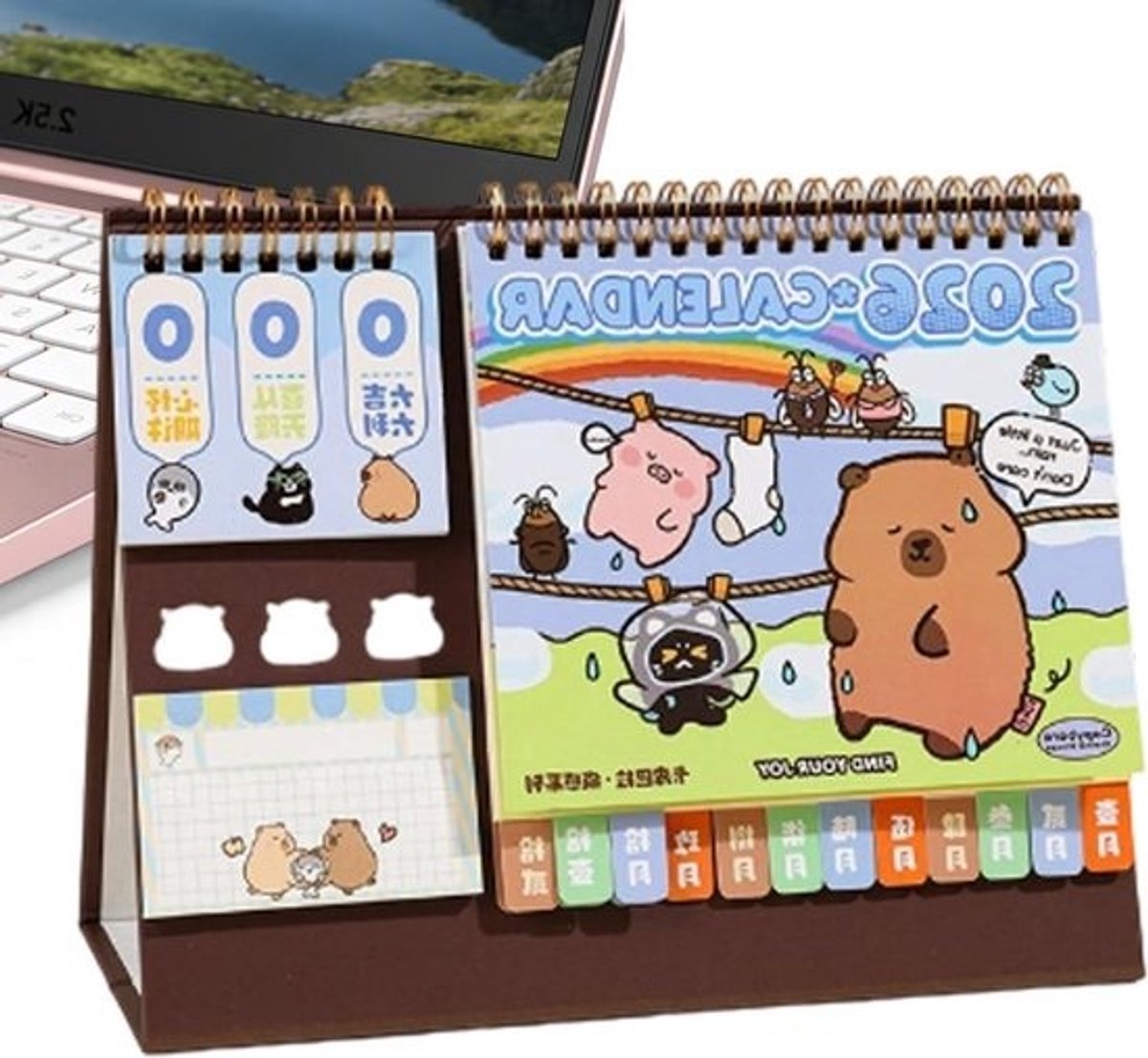 Staande Bureaukalender - Cartoon Planner - Dagelijkse Planning - Capibara Ontwerp - 23 x 17.7 cm - Multicolor