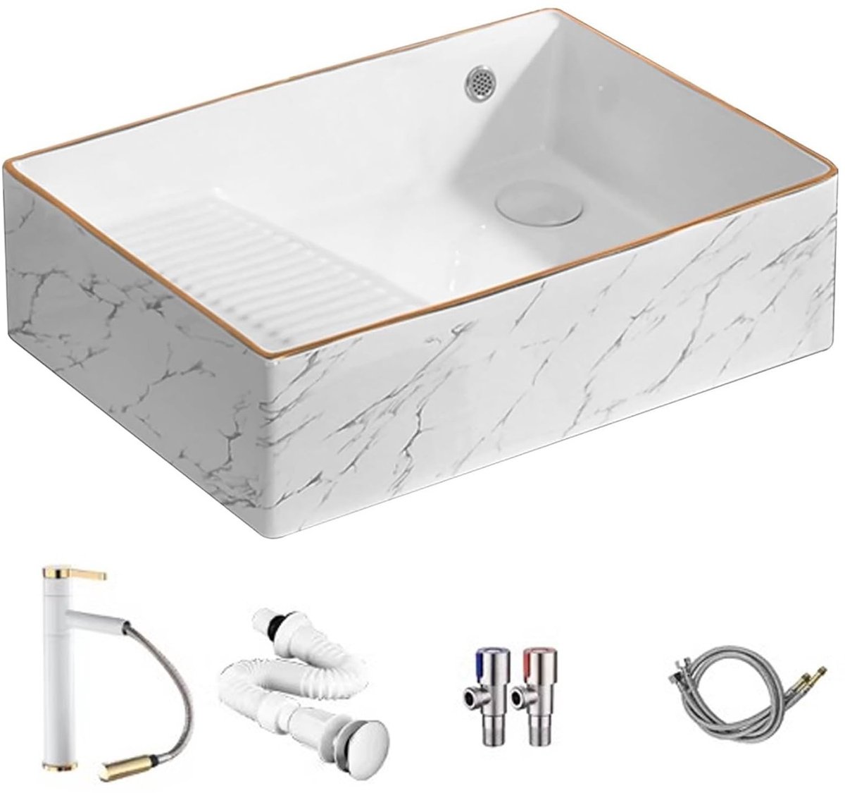 Wastafel met wasbord - Keramisch voor badkamer of wasruimte