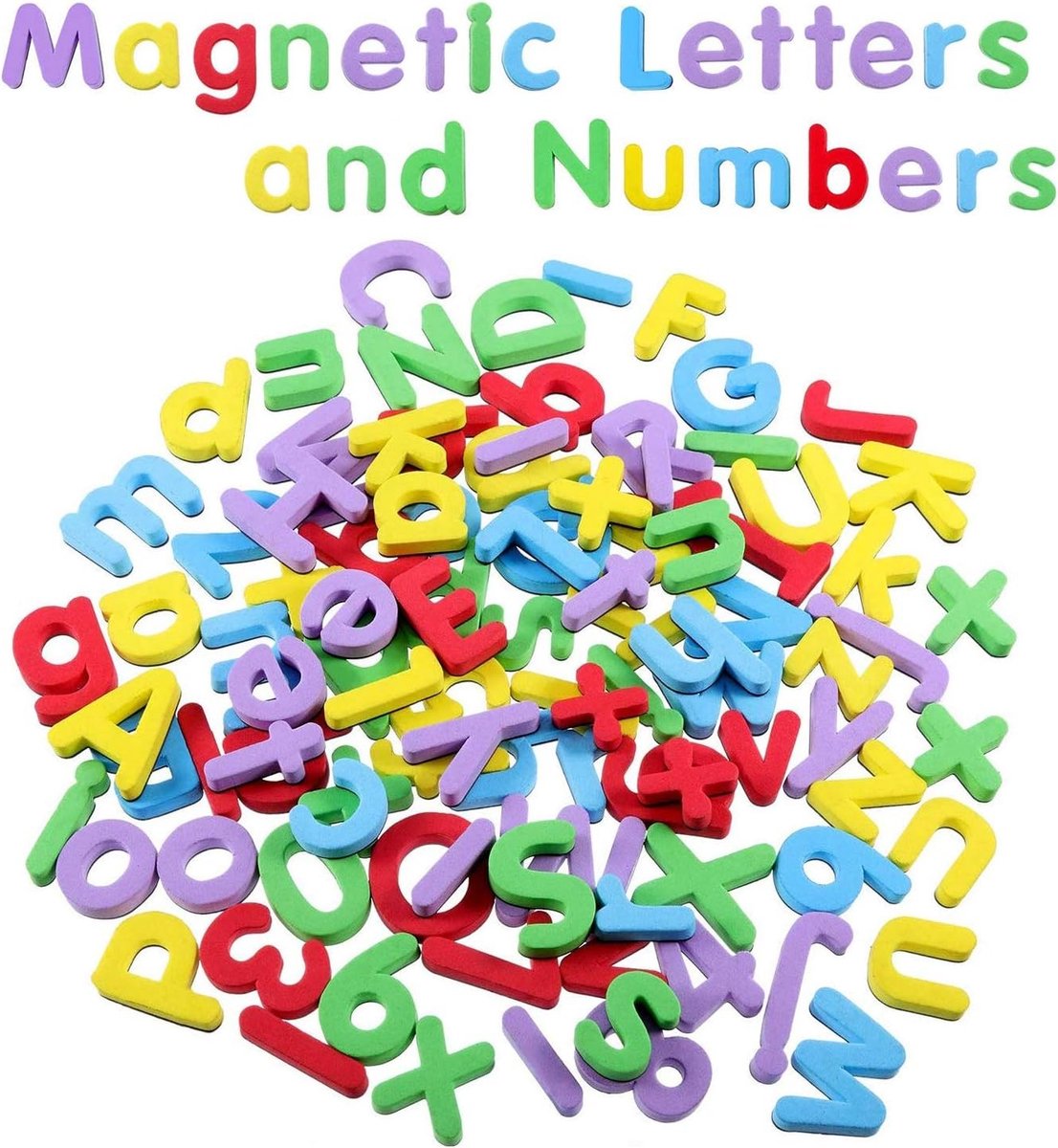 Educatieve Magnetische Letters en Cijfers - 108 Stuks, Boven- en Onderletters voor Kinderen, Kleurrijke EVA Speelgoed voor Taalontwikkeling