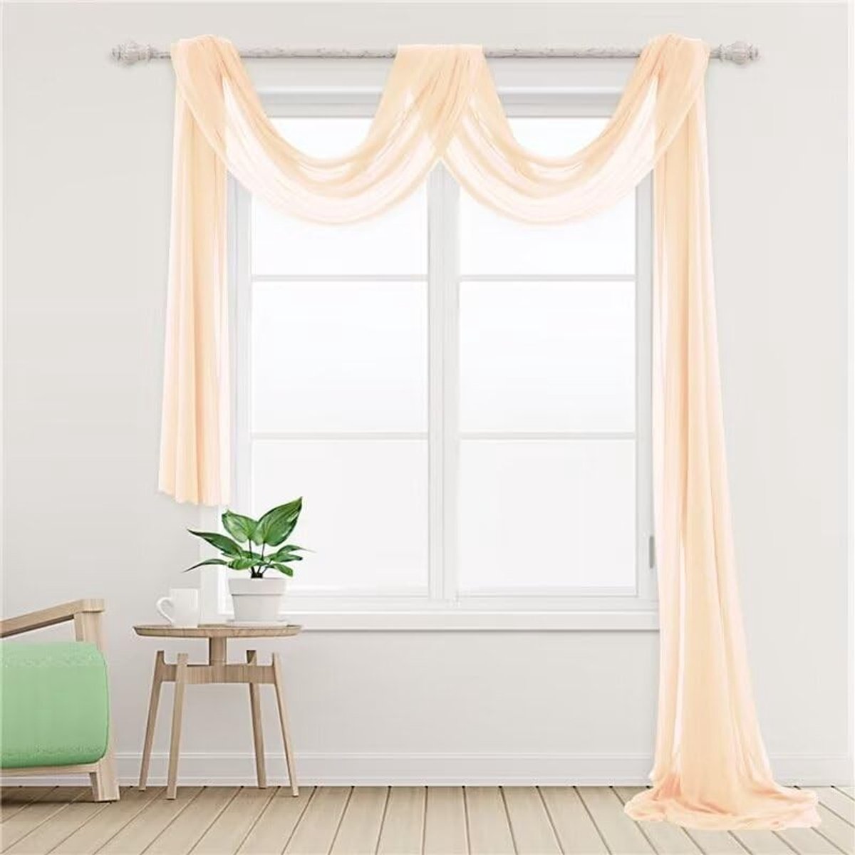 Luxe Raamsjaal - Elegante Raamdecoratie - Champagnekleurig 140 x 548 cm
