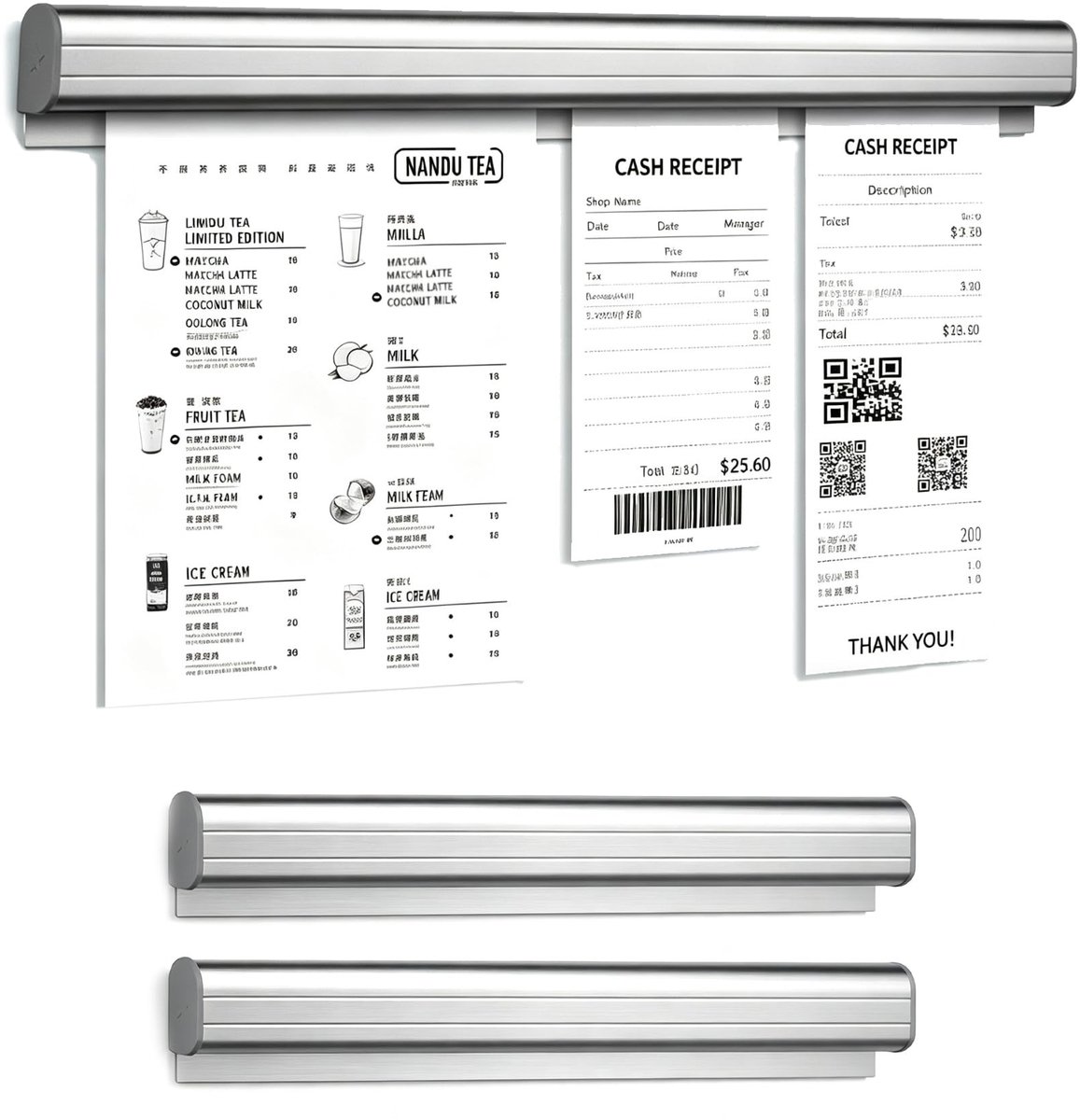 Tickethouder van aluminium - 30 x 4 cm, 2 stuks