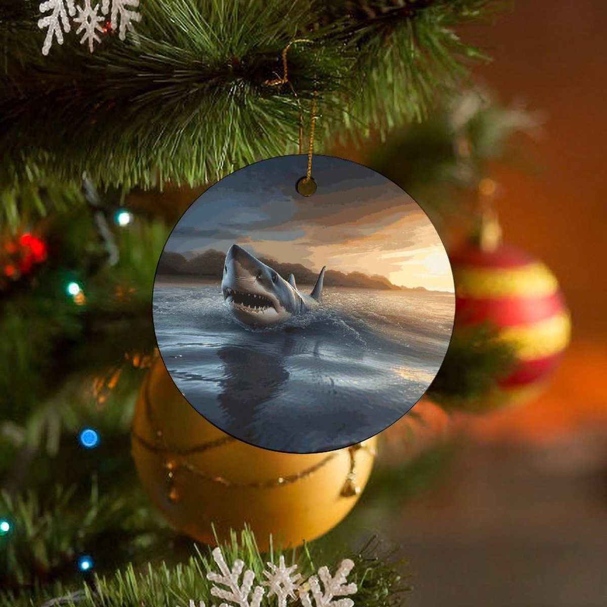 Kerst Ornament Rond Keramisch - Wit Porselein