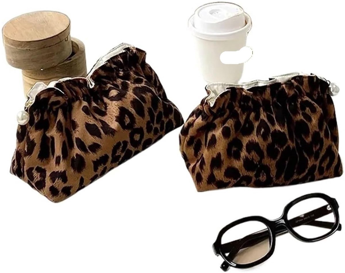 Make-uptas-organizer - Donkerbruin met luipaardprint - 2 stuks