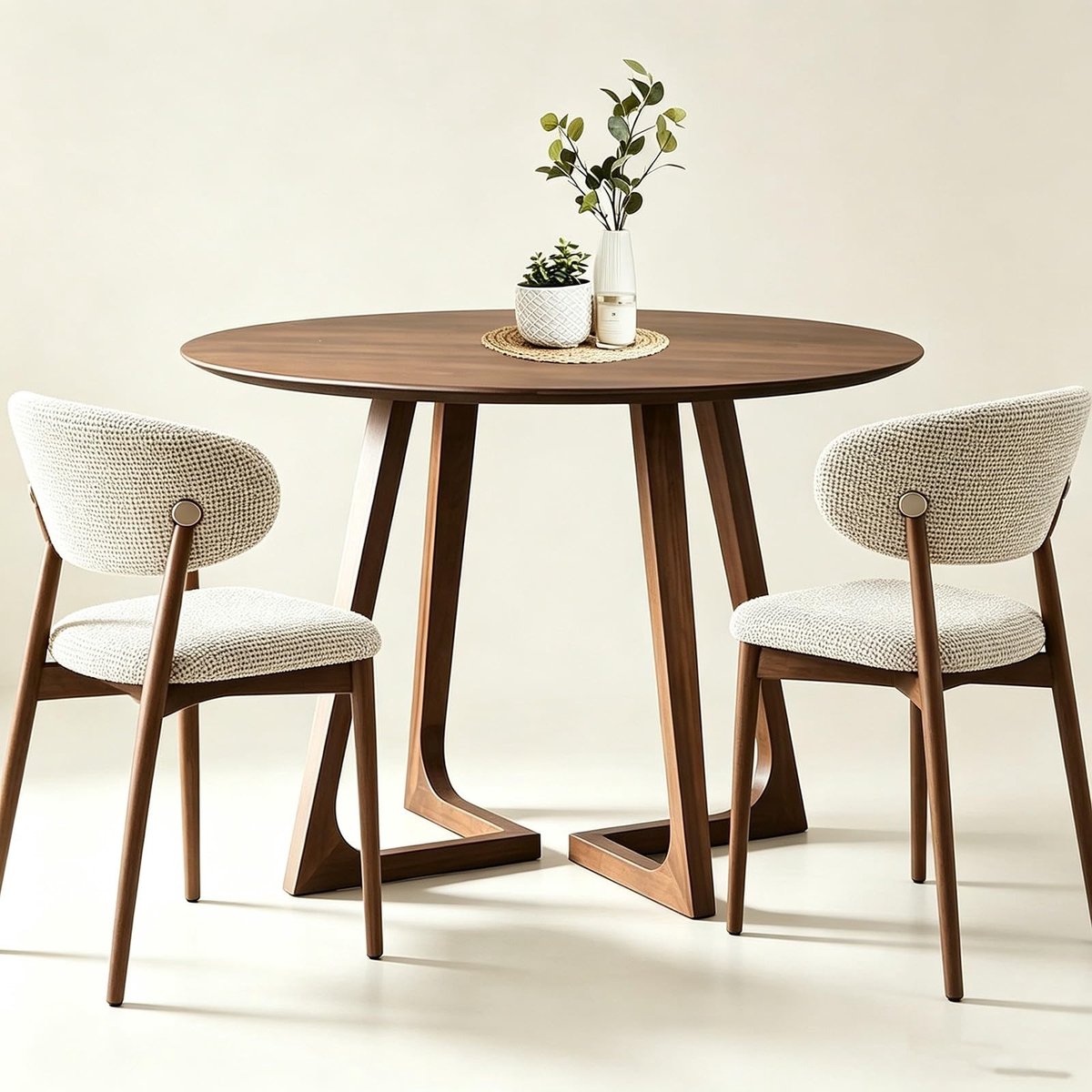 Ronde houten tafel en stoelset - Walnootfineer, 2 stuks