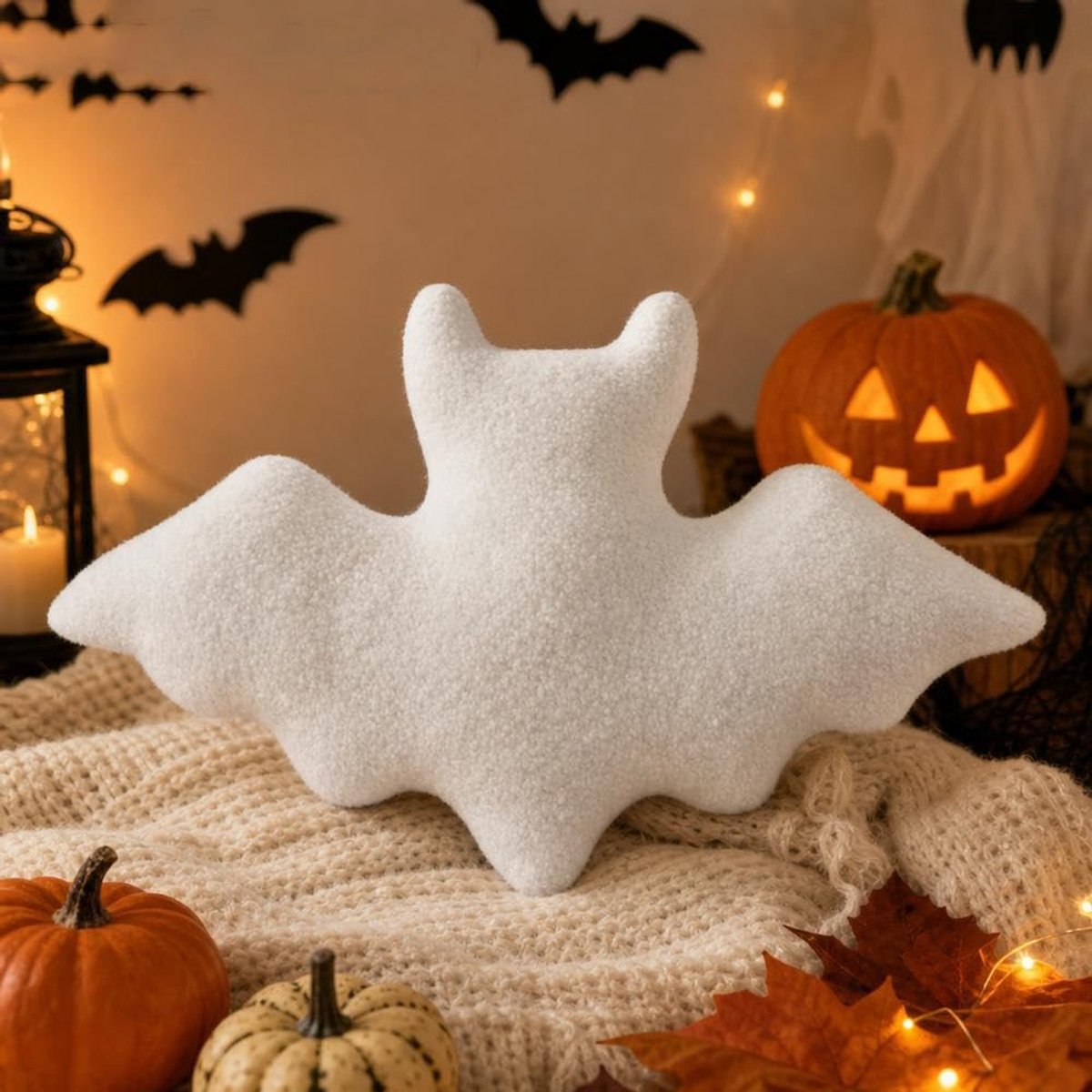 Vleermuiskussen - Zwart Gotisch Pluche Kussen - Halloween Decoratie