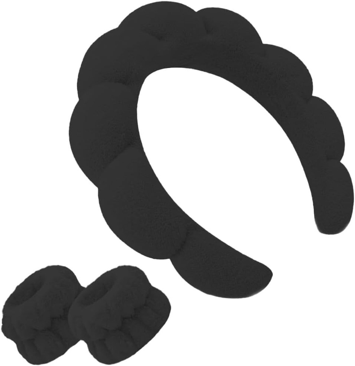 3-delige Make-up Haarband en Polsbanden voor Vrouwen, Zachte Terry Wellness Haarband (Zwart, 18 x 7 x 3.5 cm) - Ideaal voor Schoonheid, Make-up en Gezondheidszorg