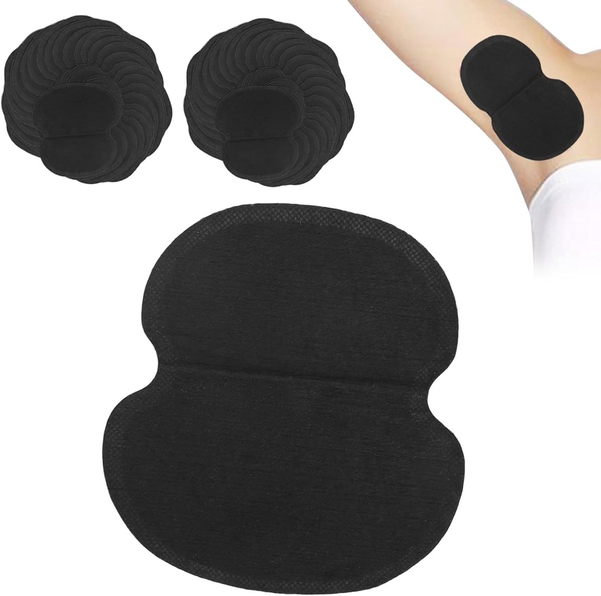 Onderarm zweetpads voor mannen en vrouwen, 60 stuks, ademend nonwoven materiaal, zwart, voor kledingbescherming