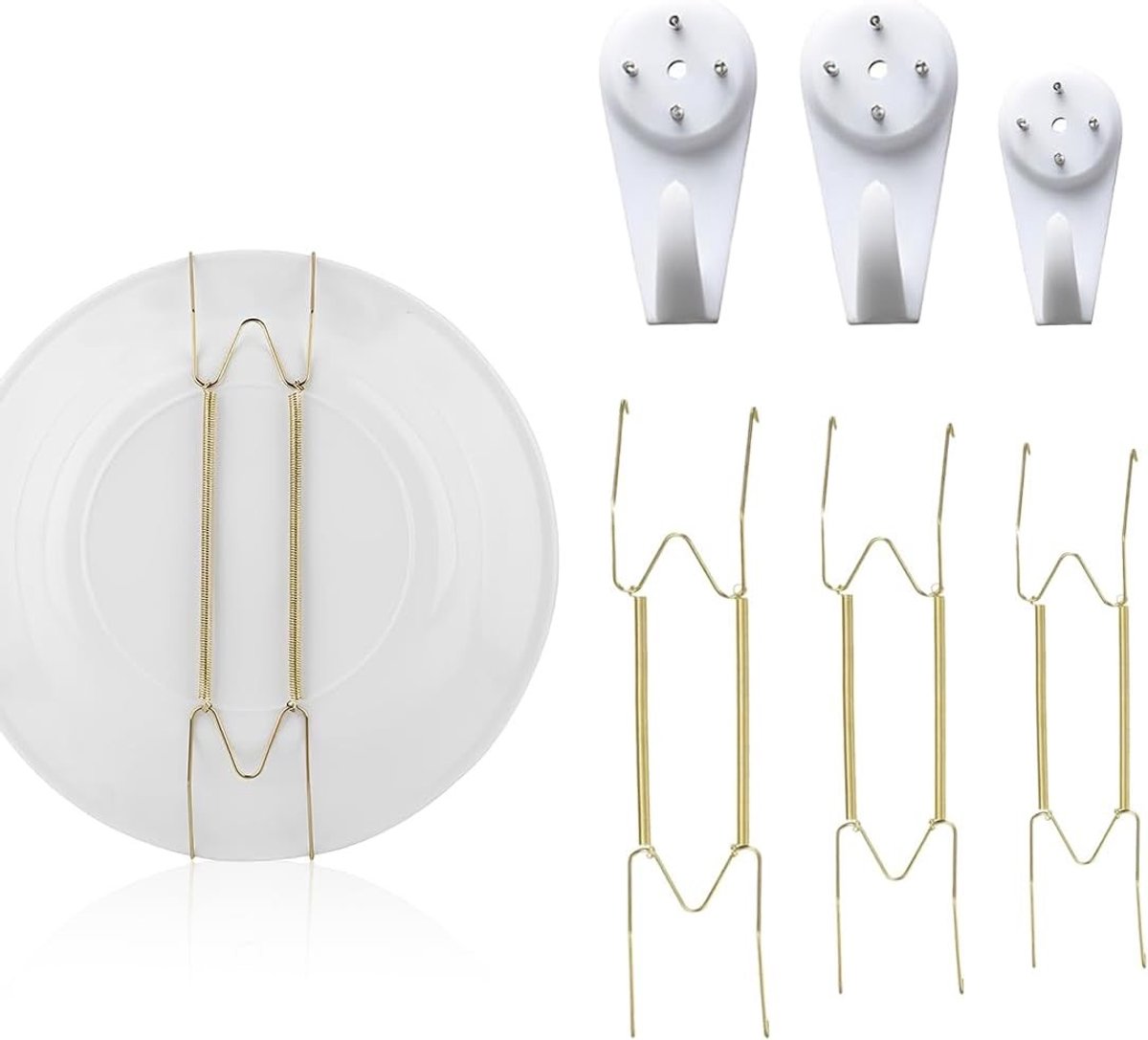 Set van 3 Wandplatenhouders voor Borden 15/20/25 cm - Roestvrijstalen Wandhouder voor Decoratieve Borden en Antieke Kunstwerken