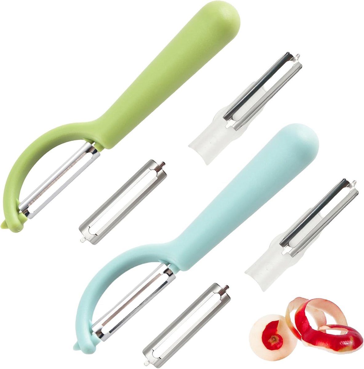 Set van 2 Groentenschillers met 4 Vervangbladen, Ideaal voor Aardappelen en Asperges, RVS Schilmes voor Groenten en Fruit