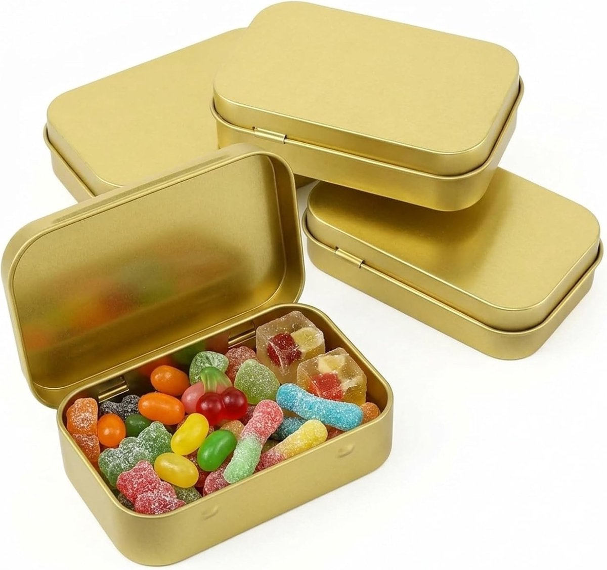 Set van 4 Metalen Opbergdozen met Deksel, Ideaal voor Snoep, Sieraden en Kleine Onderdelen, Draagbare Rectangulaire Blikken 9.5 x 6 x