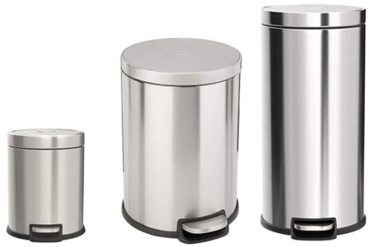 Ronde afvalbak set van 3 - Roestvrij staal 3L, 5L, 30L
