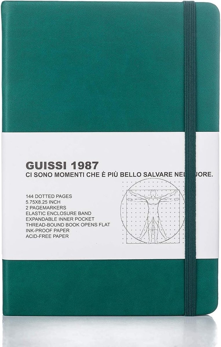 Classic Dotted Grid Notebook A5, Hoogwaardige Journal met Dotted Grid, 80gsm Papier, Faux Leer, 144 Pagina's, Ideaal voor Notities en Creatief Schrijven