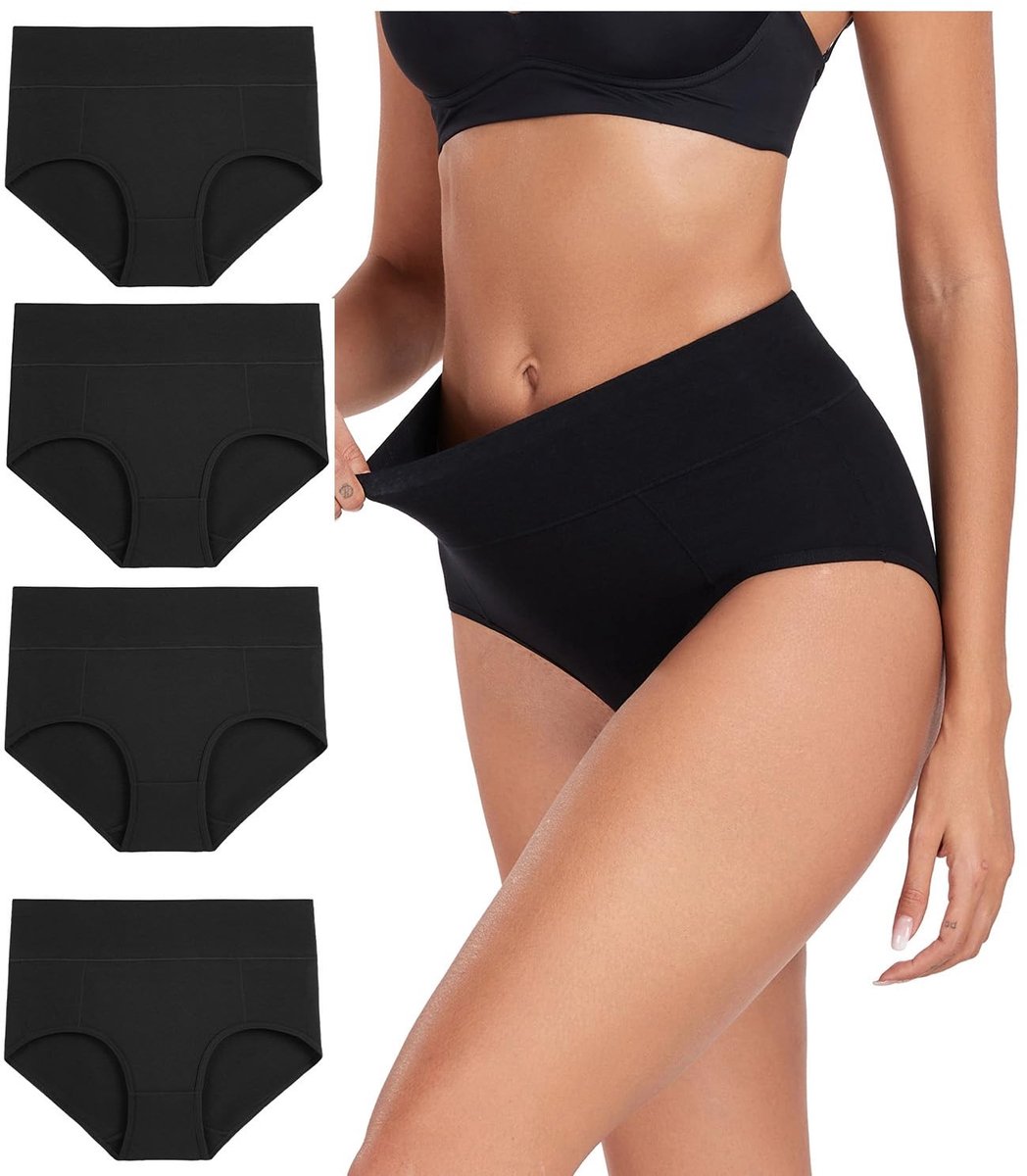 Dames Ondergoed - Hoge Taille - 4 Stuks - Donker Zwart