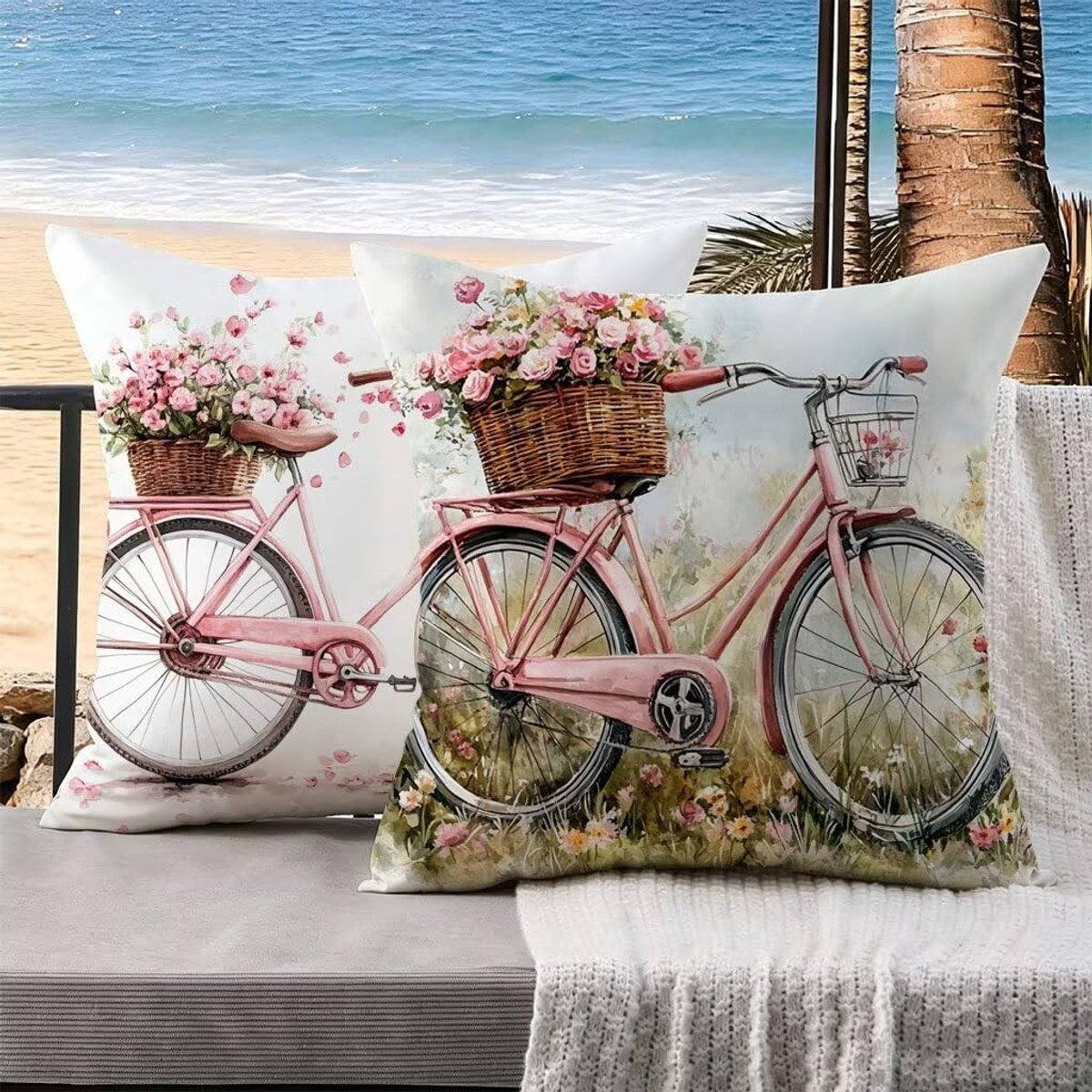 Kussen voor bank - Set van 2 - 50 x 50 cm - Bloemen - Fluweel