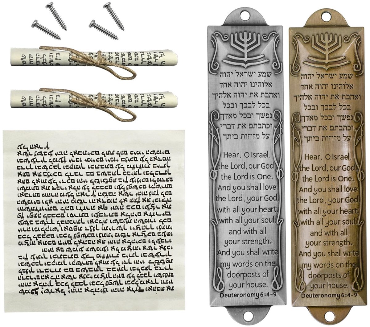 Mezuzah voor Deur - Set van 2 met Rol - Antiek Goud en Zilver