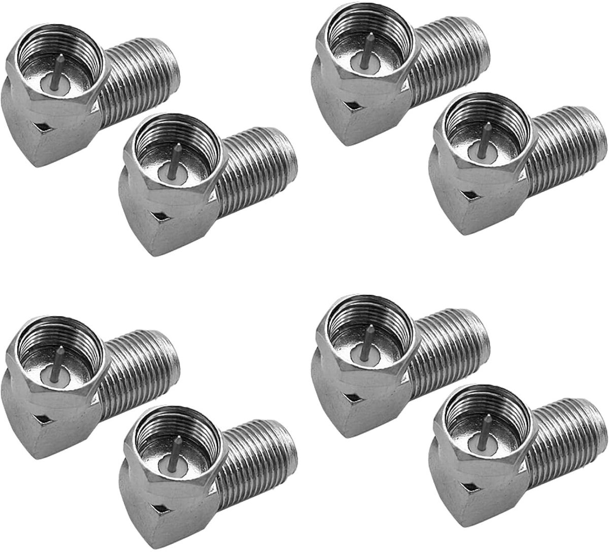 Set van 8 satelliet hoekadapters 90° voor coaxkabel - F-adapter voor wandmontage van tv's, hoge afscherming, tv luchtadapter, antenneverbinding, signaalversterking