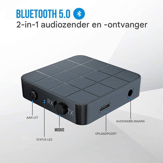 carmdering - Bluetooth Transmitter & Receiver 2 in 1 - BT 5.0 - 3.5MM AUX / RCA - Bluetooth Zender - Bluetooth 5.4 Receiver - Bluetooth Ontvanger - Bluetooth Transmitter- Draadloze Ontvanger - Voor auto-tv-pc — afbeelding 2