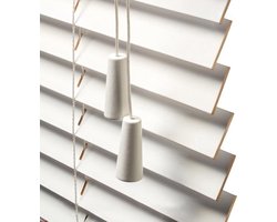 Houten Jaloezieën - Raambekleding Horizontale Jaloezieën - Zichtbescherming - 50mm Lamellen - 120cm x 250cm - Wit