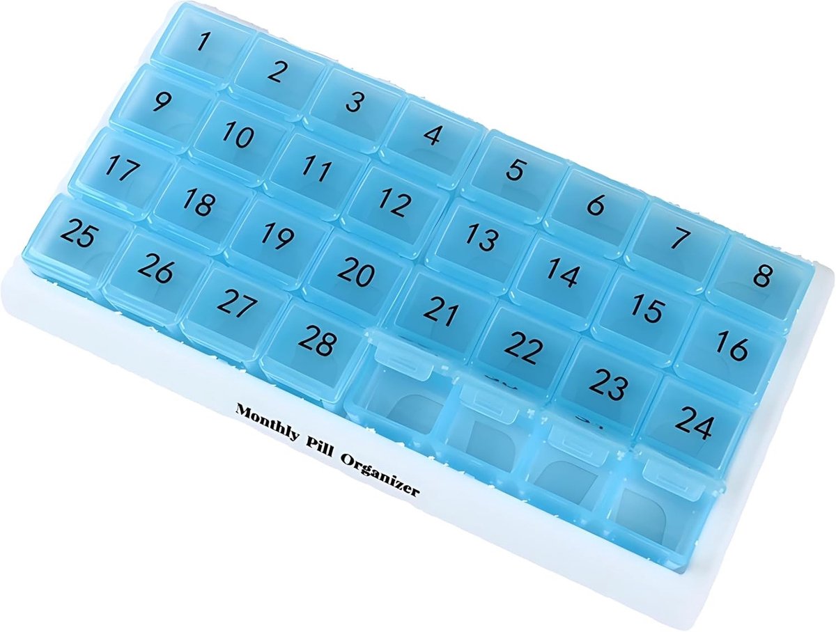 Pillendoos voor 31 Dagen, Afneembaar en Draagbaar, Ideaal voor Vitaminen, Geneesmiddelen en Supplementen met Grote Compartmenten