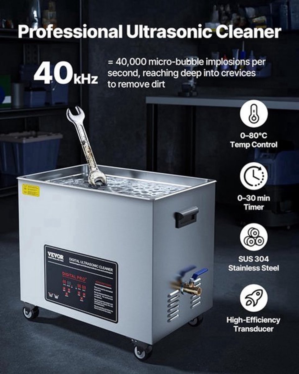 Ultrasoonreiniger – Ultrasoon Reinigingsapparaat – Brillenbad – Sieradenreiniger – Gebitsreiniger – 50 Liter Capaciteit – 840W Roestvrij Staal met Digitale Timer en Wieltjes