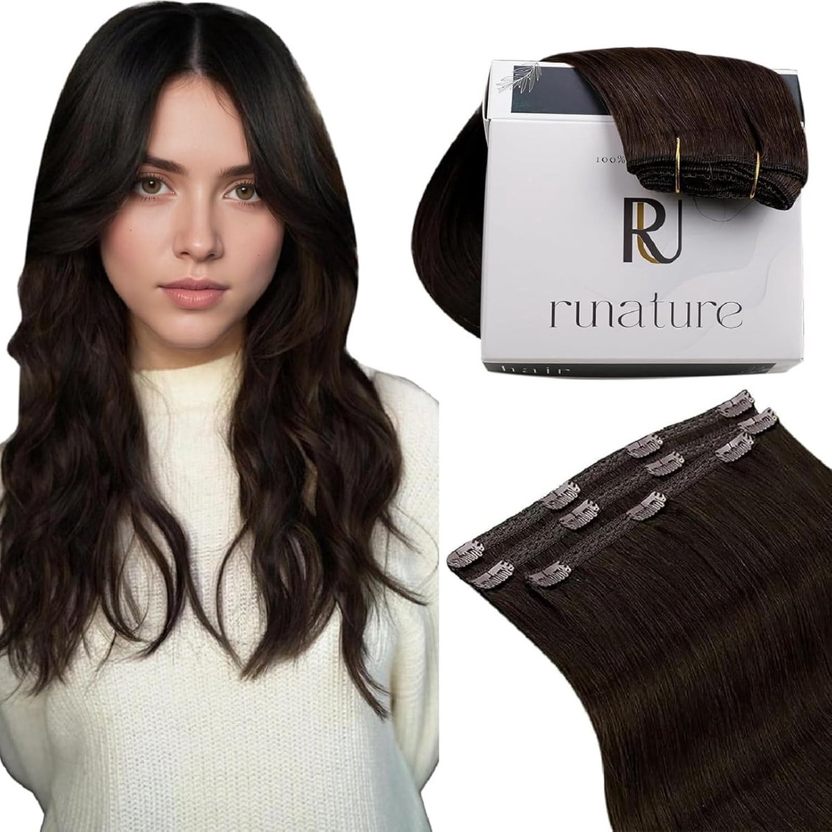 Clip-in Haarextensions van 25 cm in Donkerbruin - 3 Stuks, 50g Natuurlijk Menselijk Haar voor Volumineuze Haarstijl
