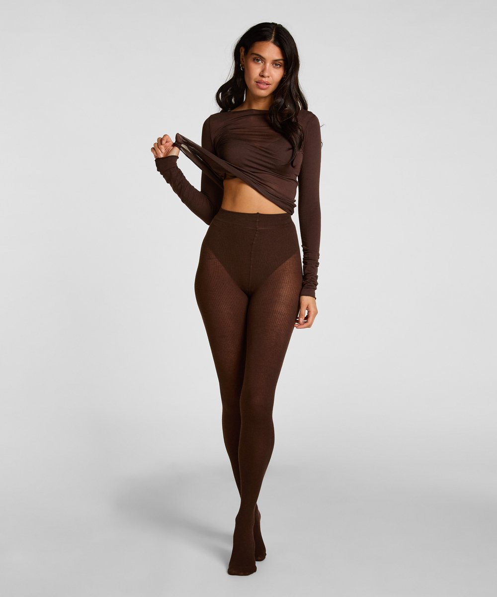 Hunkemöller Geribbelde Panty Cashmere Blend Bruin