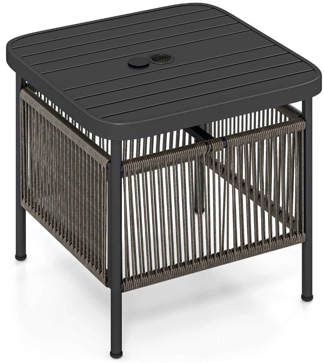 SureDeal® - Tuinmeubel - Bijzettafel Outdoor Weerbestendig - Parasolgat Kleine Balkon - Tuin - 56x56x49 cm - Zwart