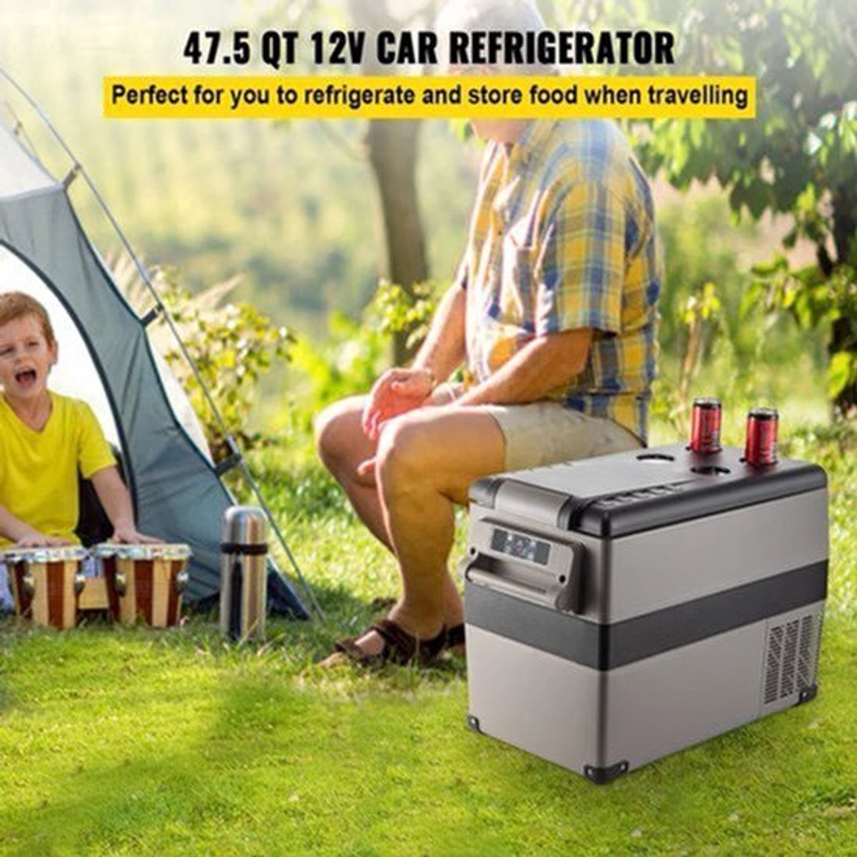 Mini koelkast - koelkast voor drankjes -Draagbare compressor koeler - Koelbox voor kamperen - Mini auto koelkast - 35L - 12/24V DC - 110-240V - Grijs