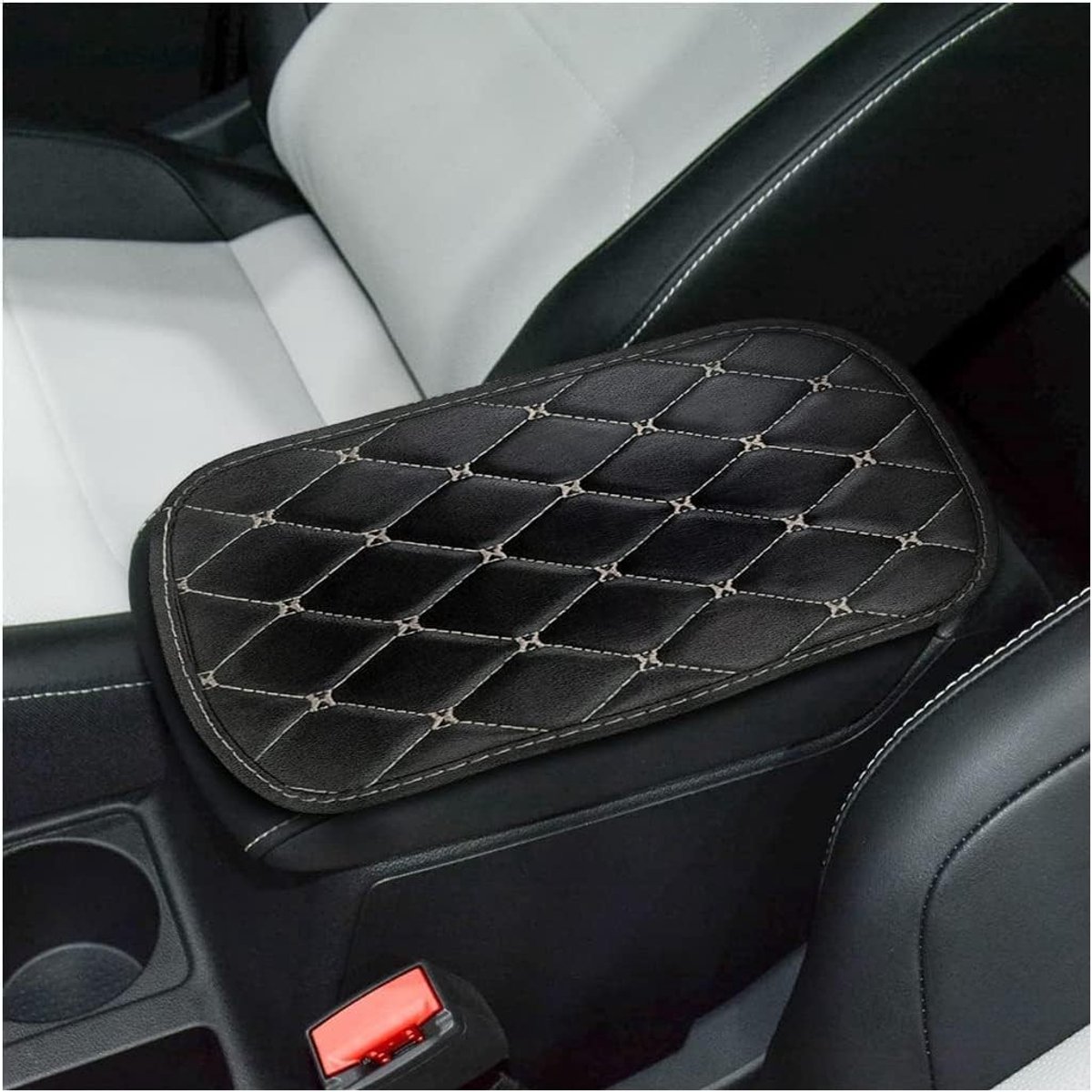 Zachte en waterdichte autostoel kussen met antislip, bescherming armsteun voor SUV en vrachtwagen, zwart en beige