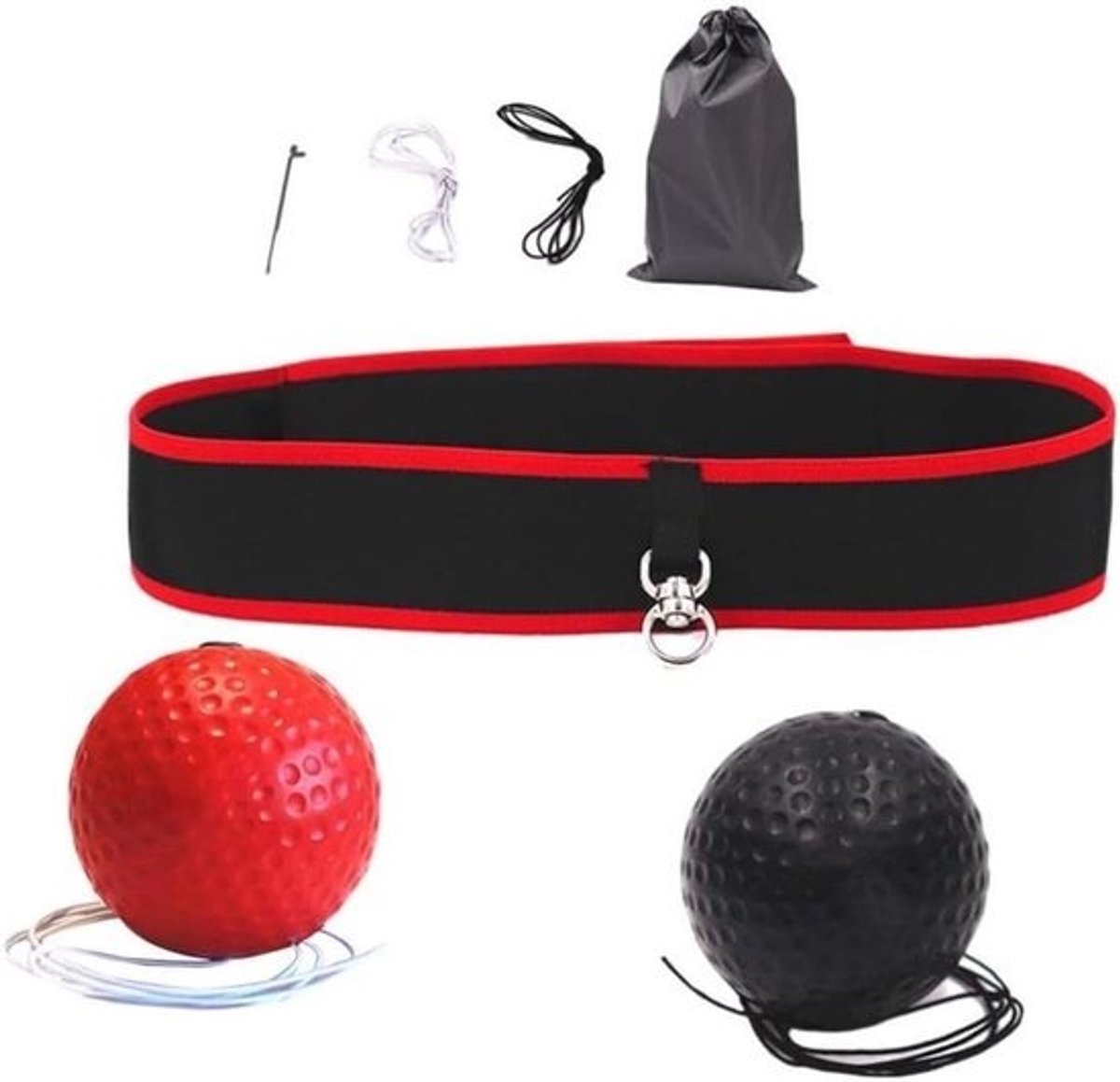 Boksbal Trainingsset - Reflex Bal Trainingsbal - Reactie Verbeteren - Verstelbare Hoofdband - 43 cm Omtrek - Zwart Rood