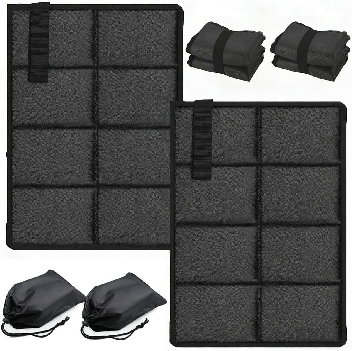 Set van 2 opvouwbare buitenzitkussens met 2 opbergzakken, comfortabel voor kamperen, picknicken en wandelen