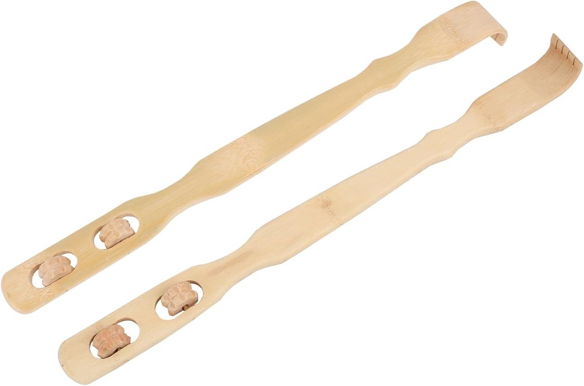 Bamboe Massage Scharen en Rugkrabber Set voor Mannen en Vrouwen, Houten Rugkrabber, Perfect Cadeau voor Ouders en Verzorging van de Rug