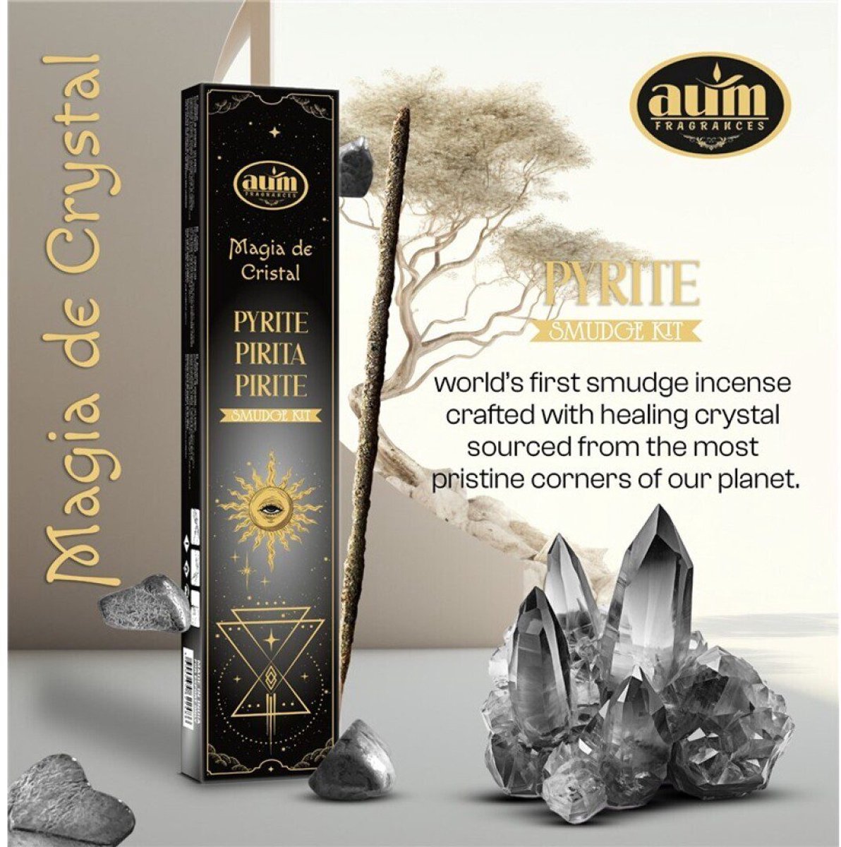 2 pakketen Handgemaakte wierook sticks met PYRIET edelsteen gratis - overvloed, geluk en bescherming 20gr