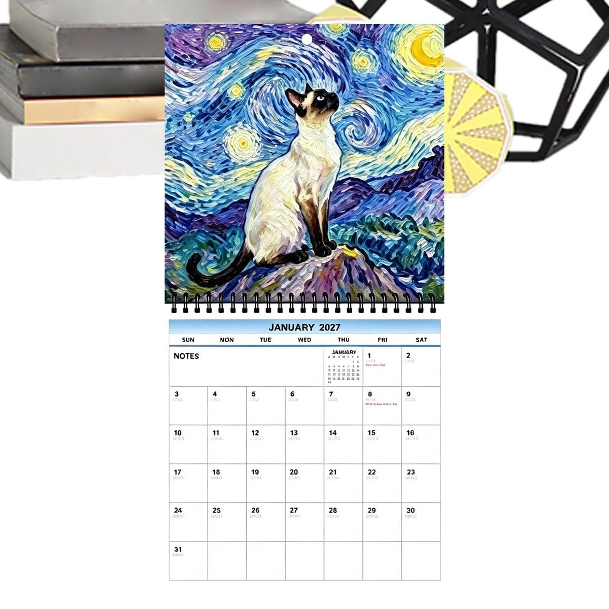 Muurkalender 2027 - Dagelijkse en wekelijkse planning met kattenontwerpen